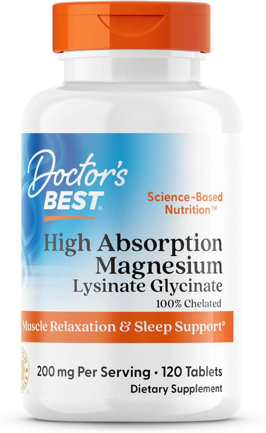Doctor's Best High Absorption Magnesium Glycinate capsules — 100mg elemental per serving