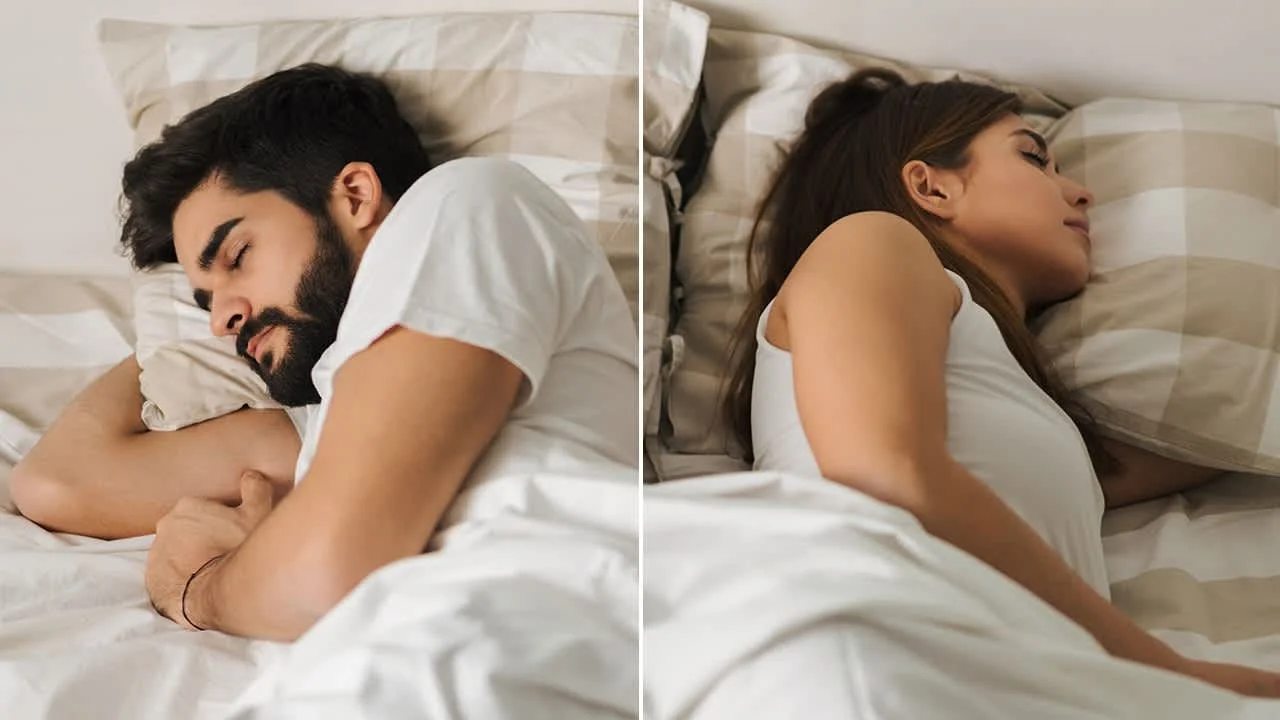 sleep divorce couple sleeping in separate beds — partners sleeping apart for better sleep quality and relationship health